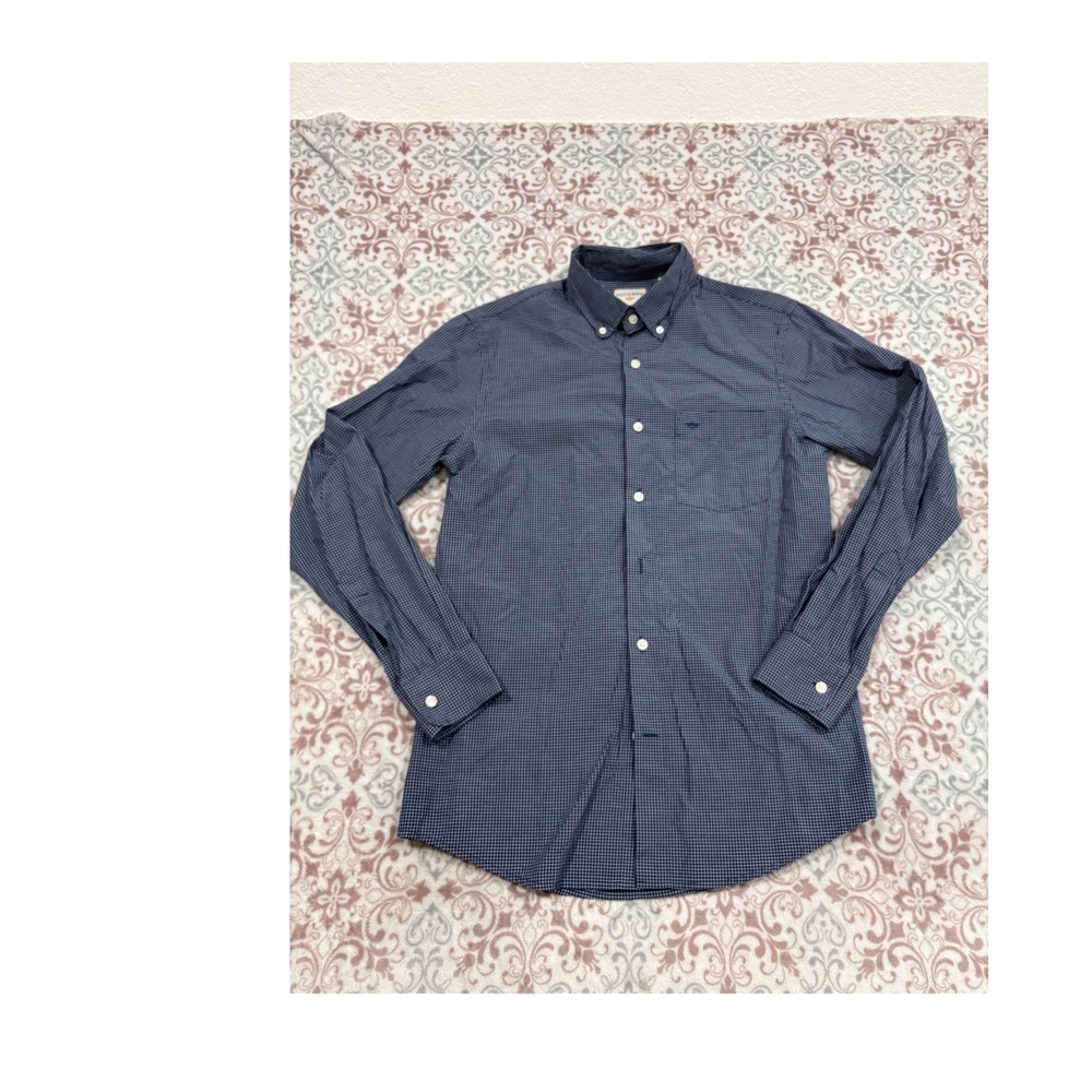 Dockers Mens Navy Blue Micro Check Long Sleeve Button Down Shirt Size Small